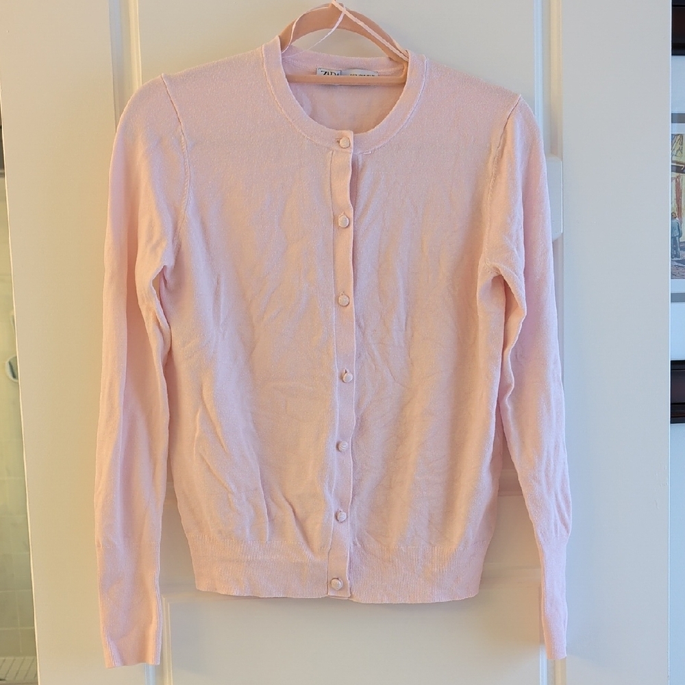 ZARA Women's Light Pink Cardigan Sweater In Medium